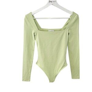 Aritzia Babaton Contour Long Sleeve Square Neck Bodysuit, Green, Size XS